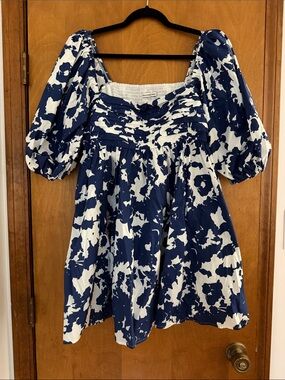 Abercrombie & Fitch Blue and White Floral Puff-Sleeve Mini Dress